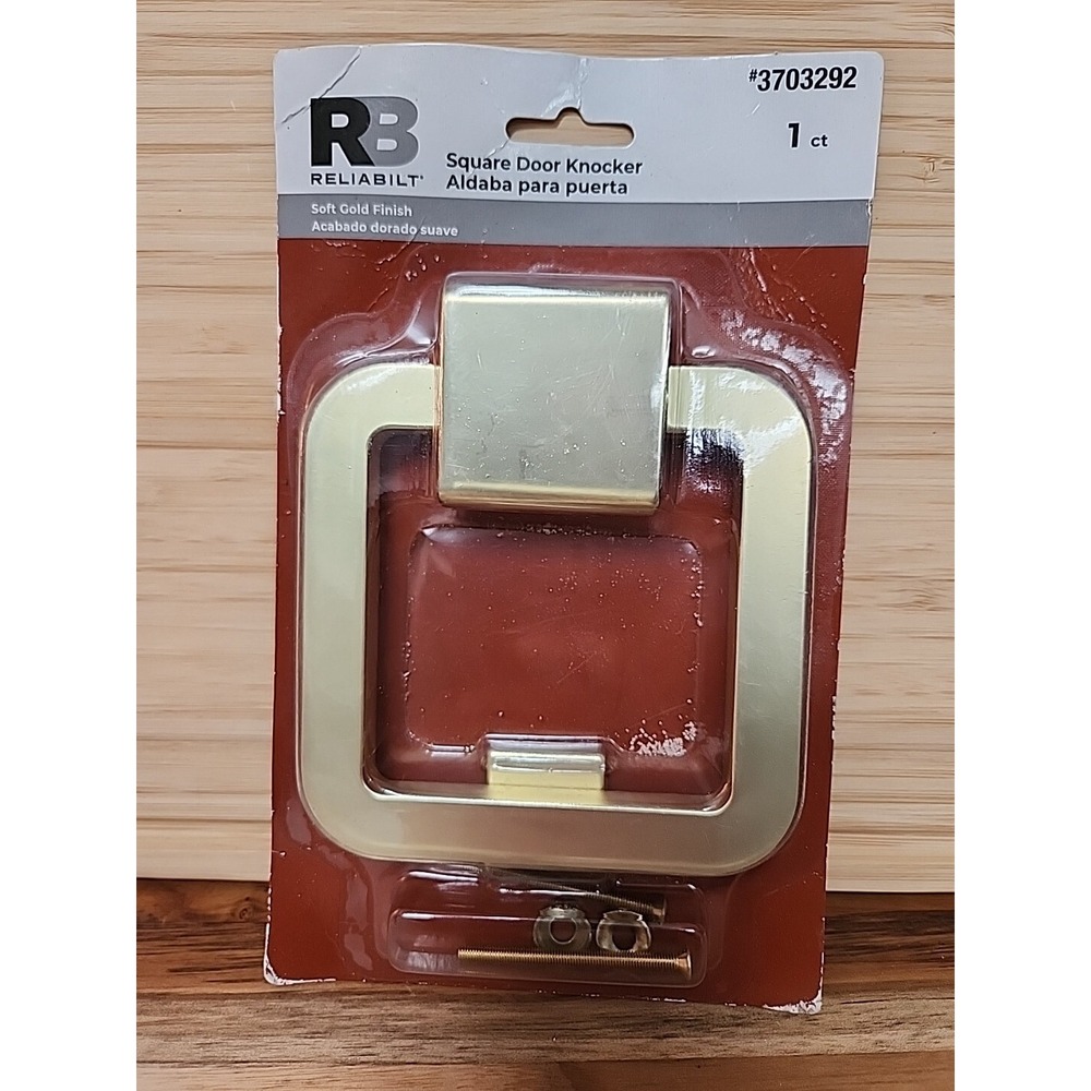 NEW Reliabilt Square Door Knocker Soft Gold Finish w Mounting Template 5.5x4.5"